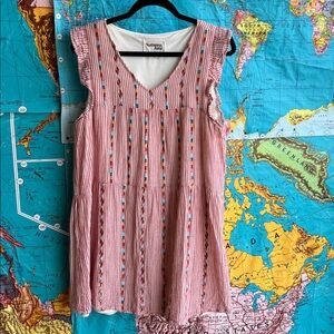 Savanna Jane Pink Striped Embroidered Mini Dress